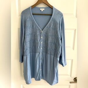 J Jill Smocked Blouse Blue Size 3X